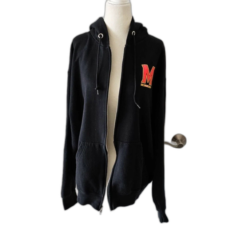 Champion Maryland Terrapins Full Zip Hoodie Men’s Large Black Powerblend NWOT - Picture 2 of 9